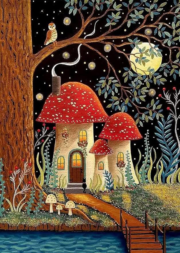 5D Diamond Painting Kit - Mushroom Cottage - Diamond Canvas