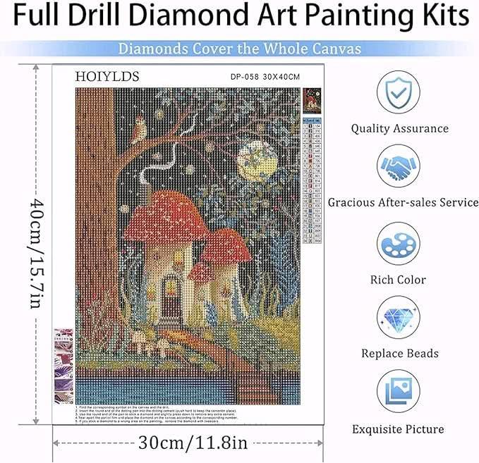 5D Diamond Painting Kit - Mushroom Cottage - Diamond Canvas