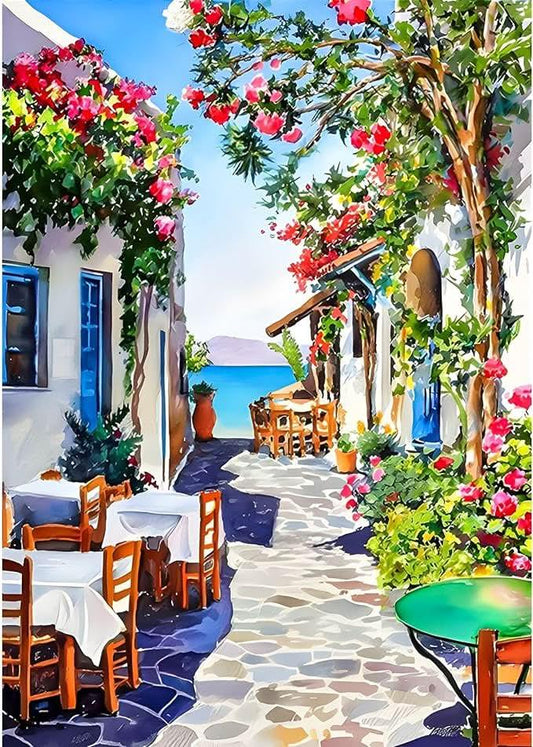 5D Diamond Painting Kit - Scenic Flowery City Street - Diamond Canvas