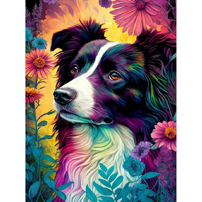 Black and White Dog - Diamond Canvas