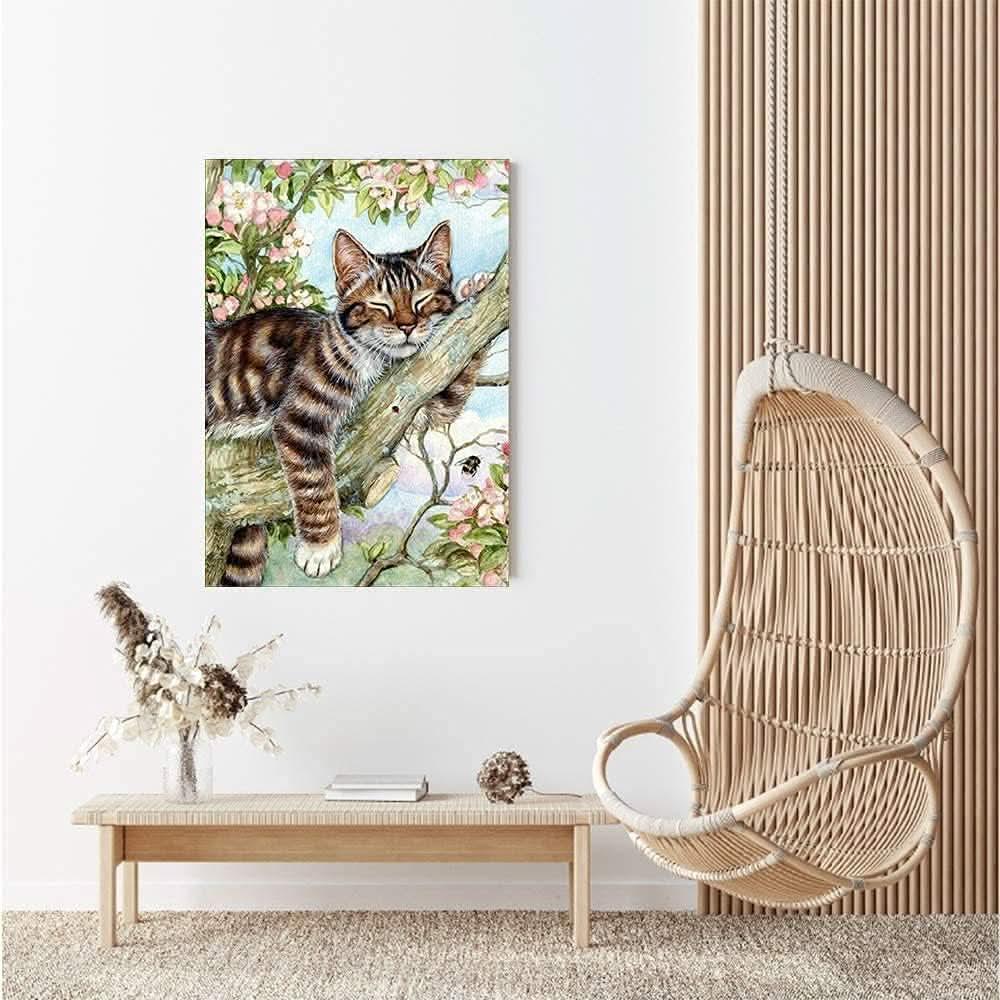 Cat on a Tree - Diamond Canvas