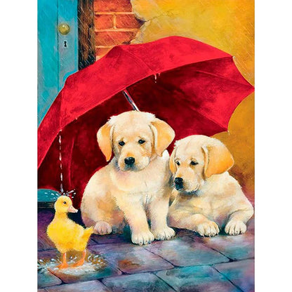 Dogs Under Umbrella - Diamond Canvas