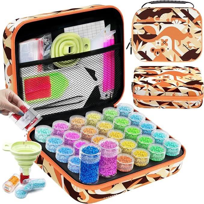 Waykape 70 Slots Diamond Art Storage Containers, 5D Diamond Art Accessories And Tools, Diamond Painting Accessories Kits Organizer, Diamond Art Storage Case For Craft Jewelry Beads Storage Box (Pink